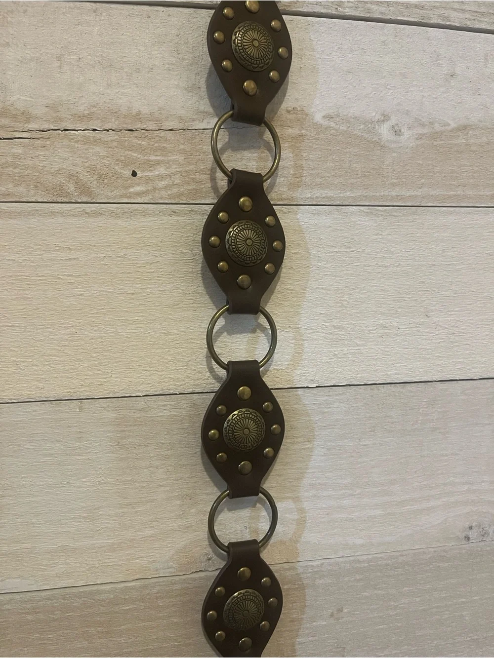 Haute Hippie Dark Brown Leather Belt with Antique Brass Medallion Buckles Size M
